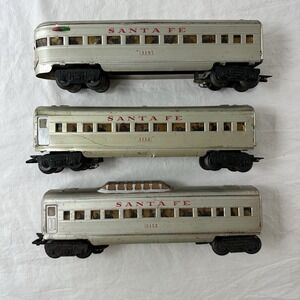 Marx O Gauge Santa Fe Passenger Car Observation Coach 3197 3152 Set of 3 Vtg